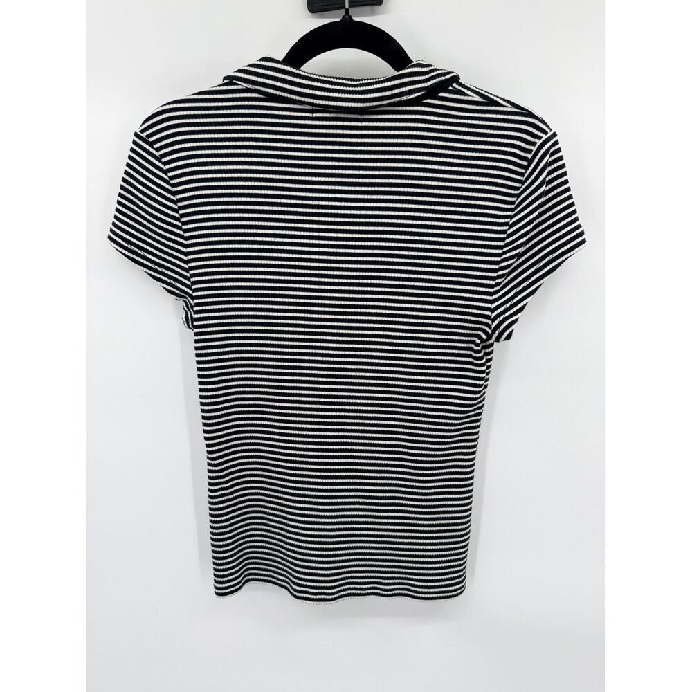J.Crew Women’s Medium Black White Striped Ribbed Short Sleeve Polo Top